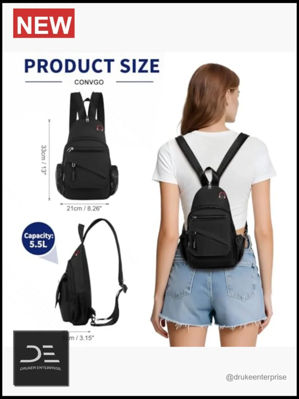 3-in-1 Convertible Sling Bag Anti-Theft Crossbody Backpack